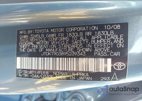 2009 Toyota Yaris из США, поврежденный, VIN JTDKT903895239343